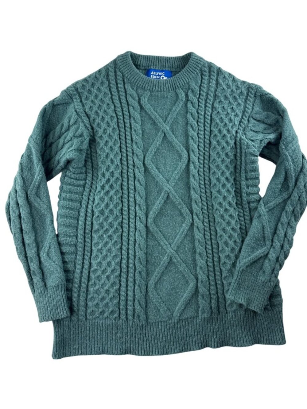 Aelfric Eden Cable Knit Sweater Men's Small Teal Green Crewneck Textured Y2K